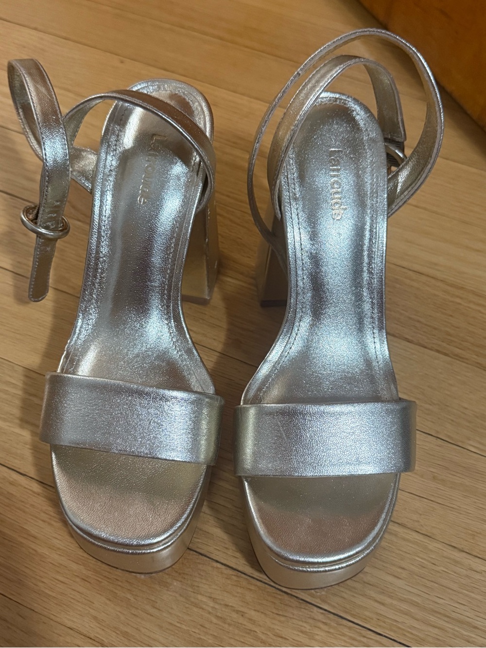Larroude Dolly Sandal In Platina Metallic Leather